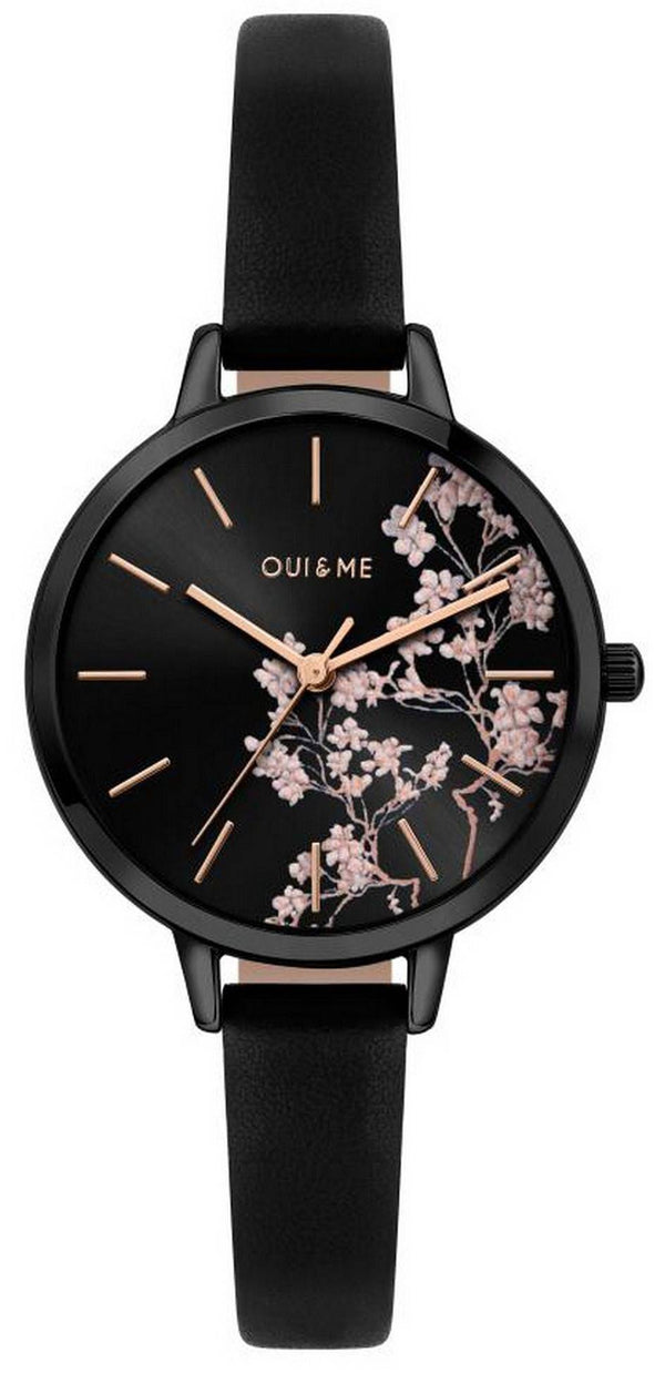 Oui  Me Petite Fleurette Black Dial Leather Strap Quartz ME010065 Women's Watch