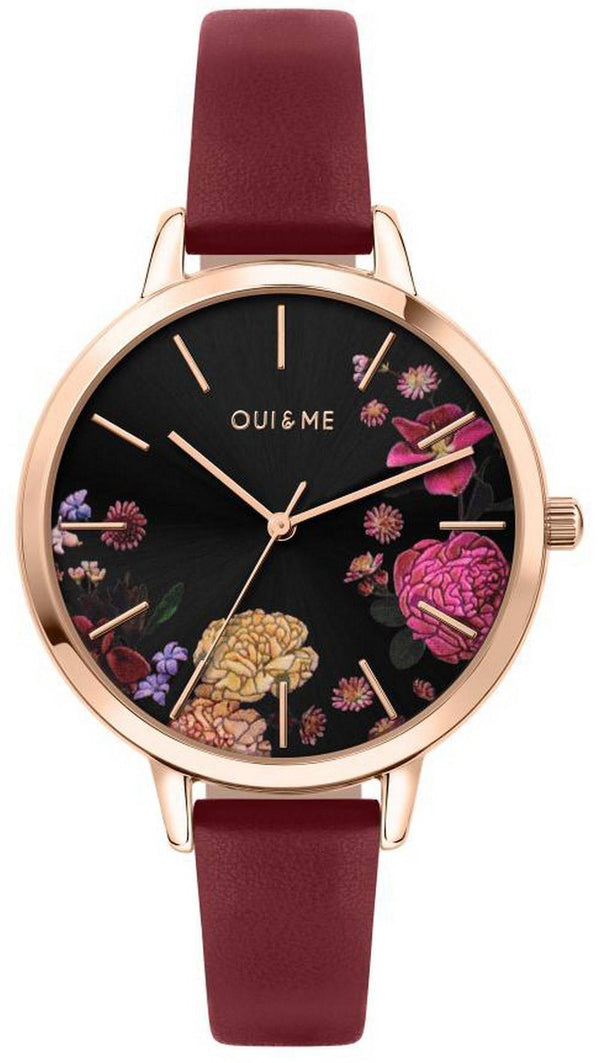 Oui & Me Grande Fleurette Black Dial Leather Strap Quartz ME010086 Women's Watch