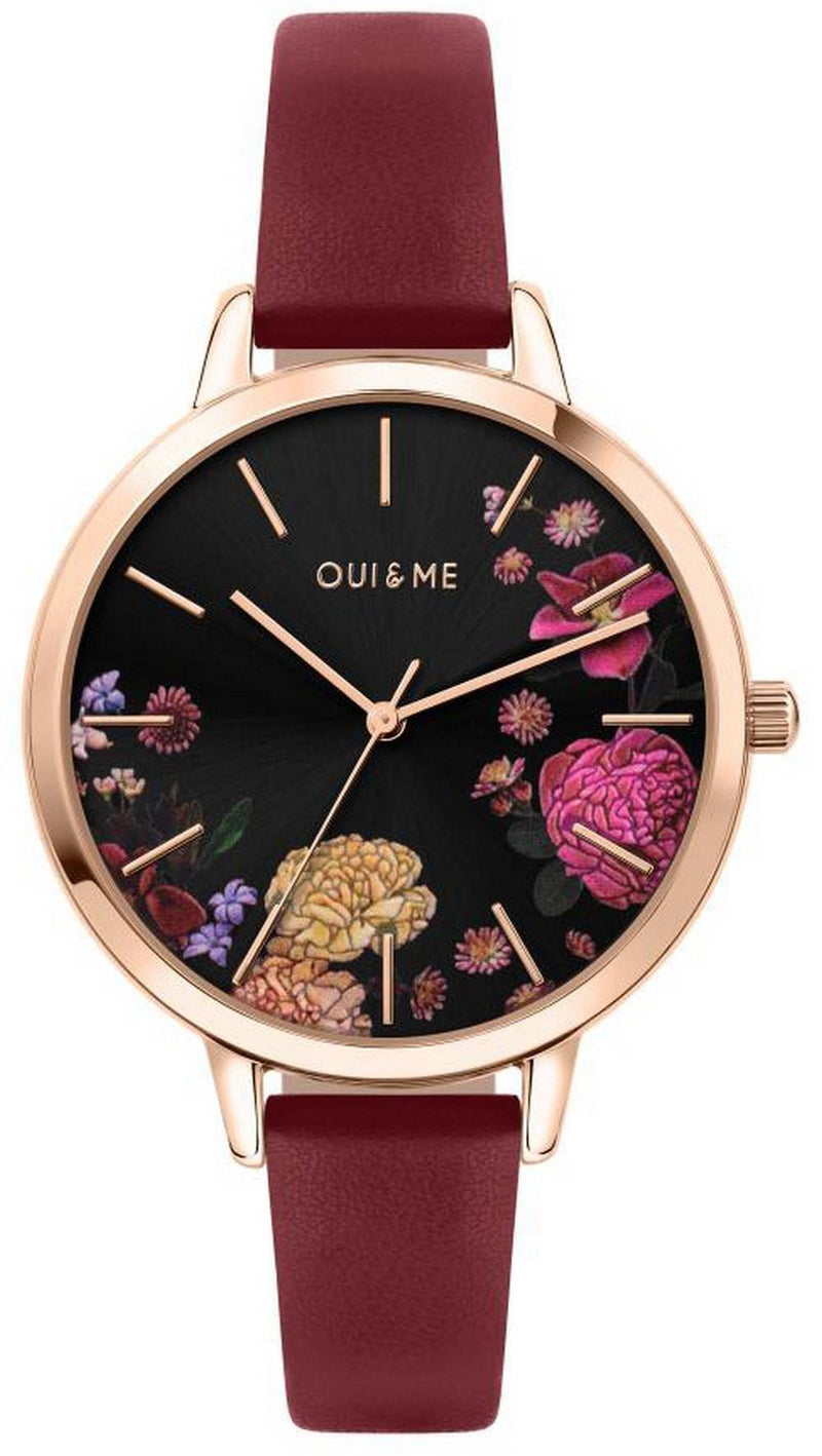 Oui & Me Grande Fleurette Black Dial Leather Strap Quartz ME010086 Women's Watch