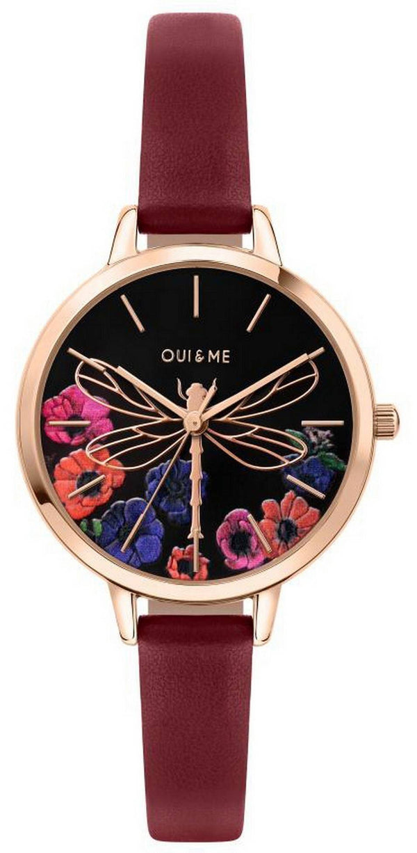 Oui & Me Petite Fleurette Black Dial Leather Strap Quartz ME010093 Women's Watch