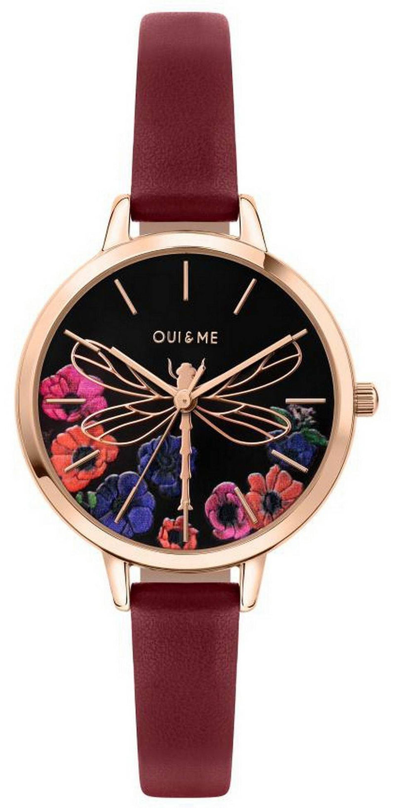 Oui & Me Petite Fleurette Black Dial Leather Strap Quartz ME010093 Women's Watch