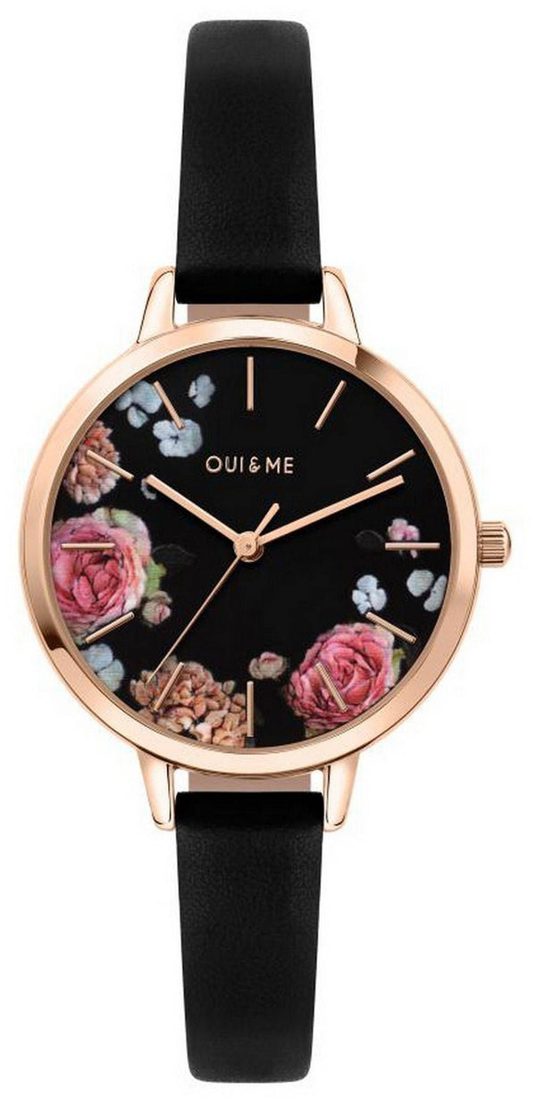Oui & Me Petite Fleurette Black Dial Leather Strap Quartz ME010097 Women's Watch