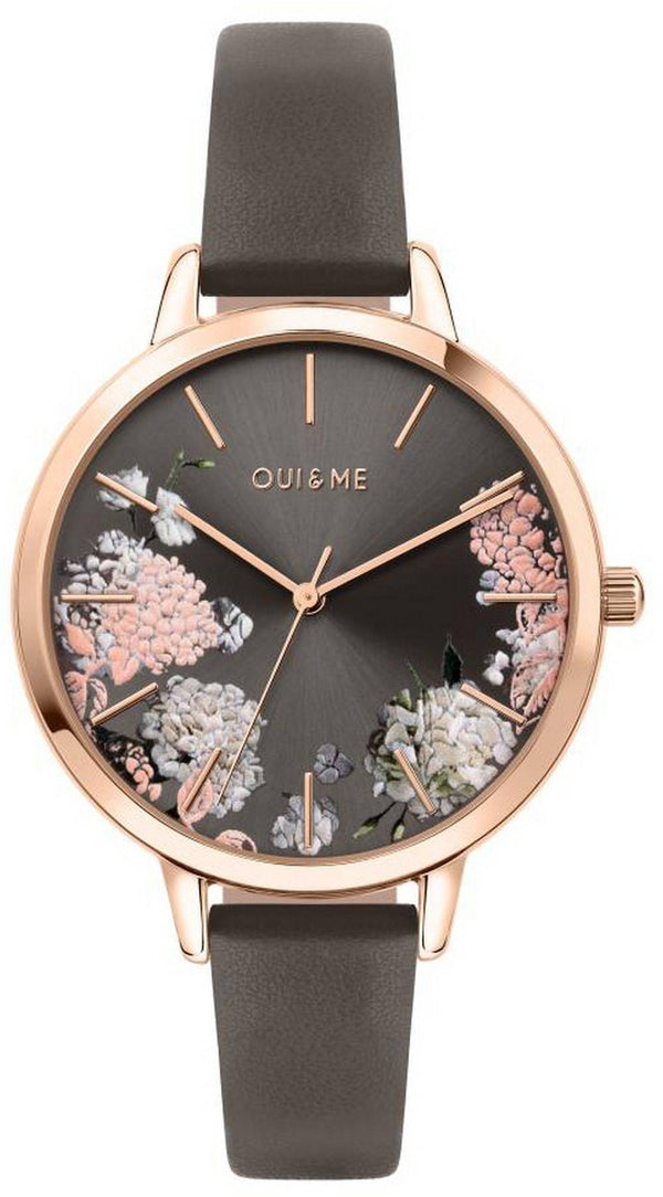 Oui & Me Grande Fleurette Dark Grey Dial Leather Strap Quartz ME010107 Women's Watch