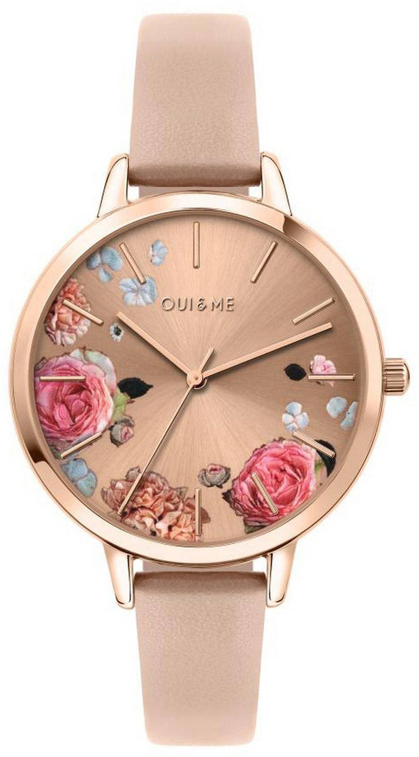 Oui  Me Grande Fleurette Rose Gold Sunray Dial Leather Strap Quartz ME010108 Women's Watch