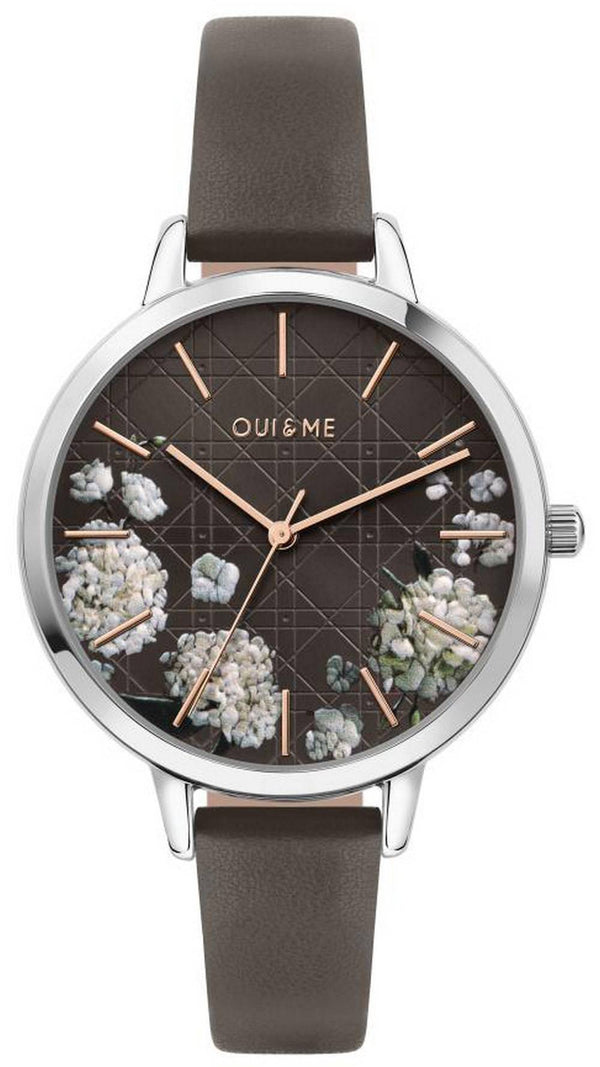 Oui & Me Grande Fleurette Dark Grey Dial Leather Strap Quartz ME010110 Women's Watch