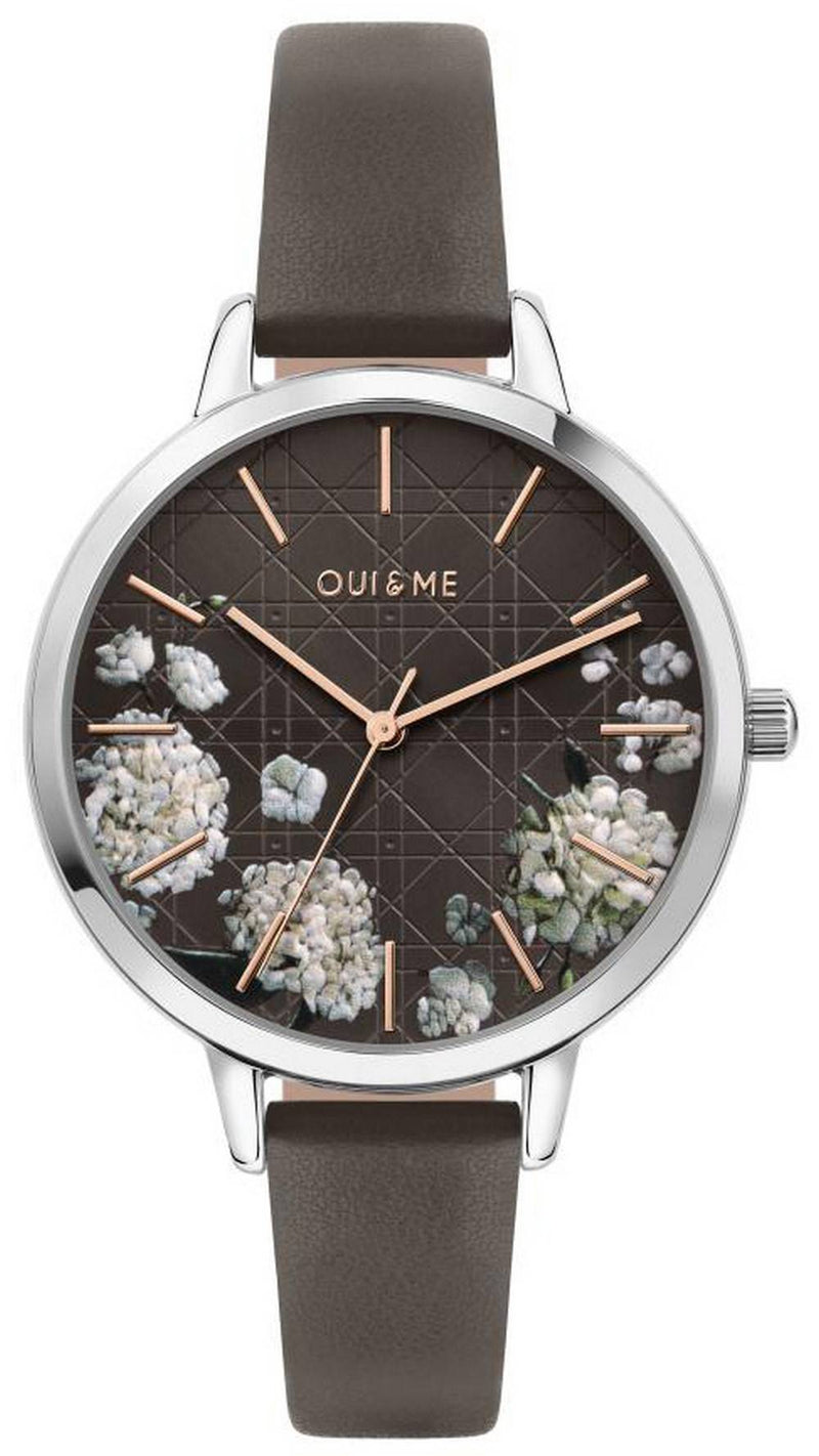 Oui & Me Grande Fleurette Dark Grey Dial Leather Strap Quartz ME010110 Women's Watch
