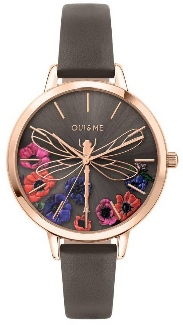 Oui & Me Grande Fleurette Dark Grey Dial Leather Strap Quartz ME010111 Women's Watch