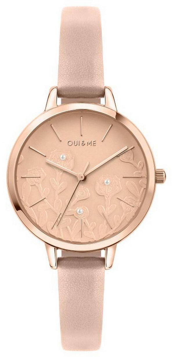 Oui  Me Petite Fleurette Rose Gold Shiny Dial Leather Strap Quartz ME010129 Women's Watch