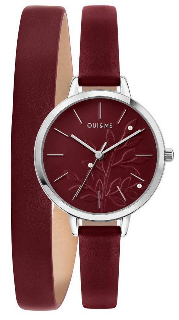 Oui  Me Petite Fleurette Burgundy Sunray Dial Leather Strap Quartz ME010133 Women's Watch