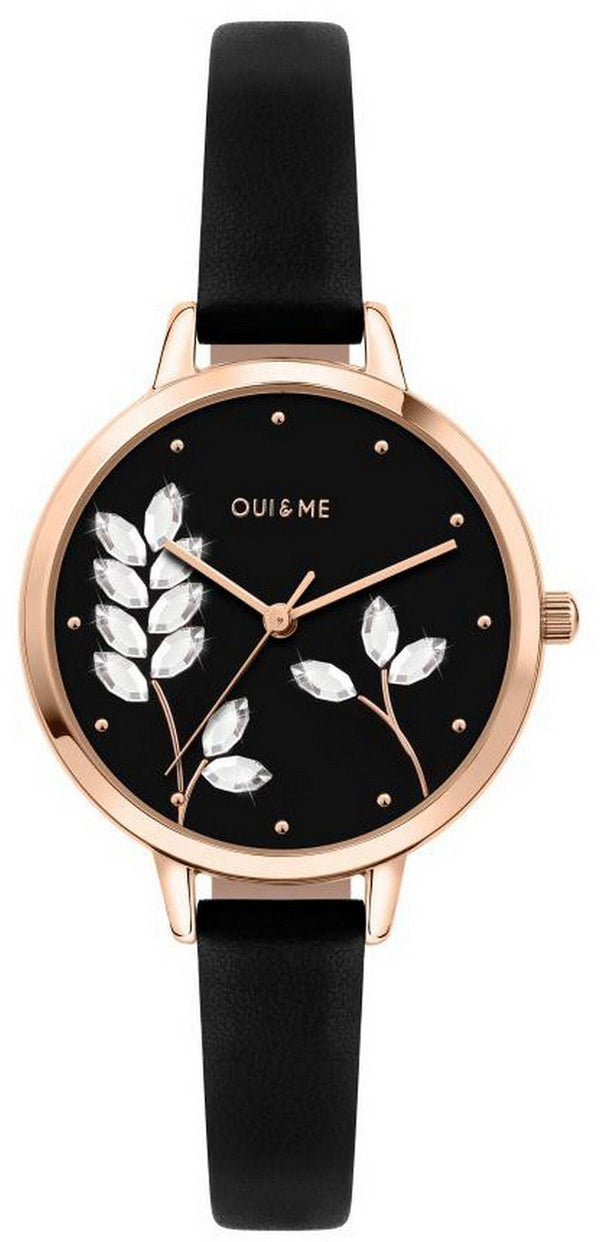 Oui & Me Petite Fleurette Black Matt Dial Leather Strap Quartz ME010137 Women's Watch