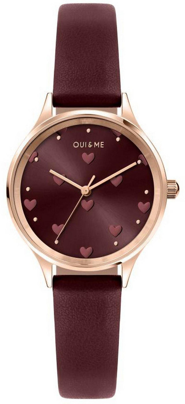 Oui & Me Bichette Burgundy Sunray Dial Leather Strap Quartz ME010170 Women's Watch