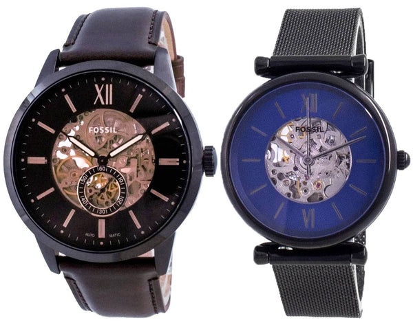 Fossil Skeleton Dial Automatic Men's And Women's Watch Combo Set ME3155 - ME3177
