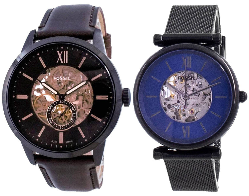 Fossil Skeleton Dial Automatic Men's And Women's Watch Combo Set ME3155 - ME3177