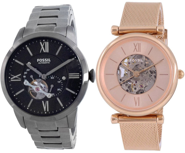 Fossil Stainless Steel Automatic Men's And Women's Watch Combo Set - ME3172-ME3175