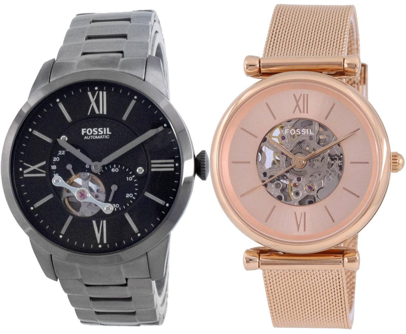 Fossil Stainless Steel Automatic Men's And Women's Watch Combo Set - ME3172-ME3175