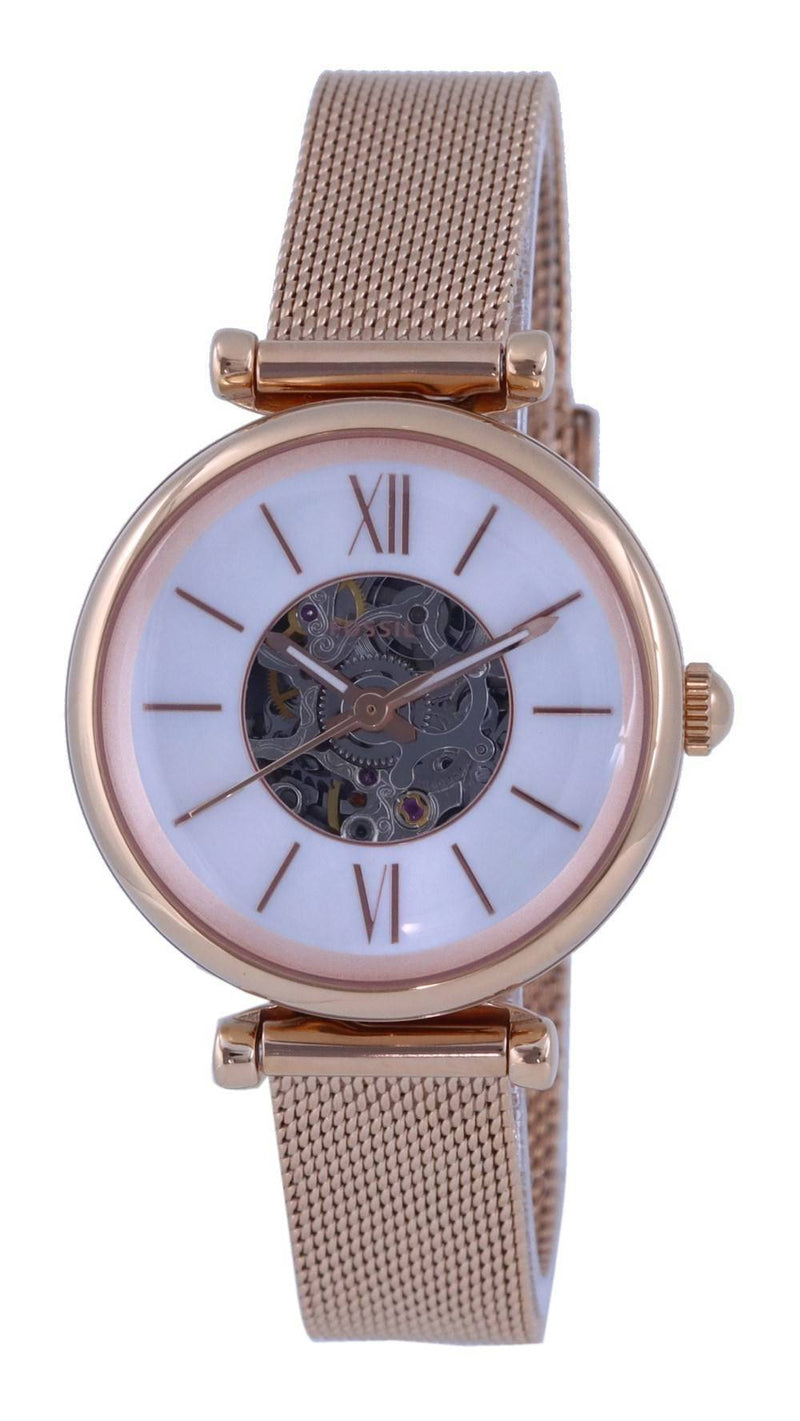 Fossil Carlie Mini Skelton Mother Of Pearl Dial Automatic ME3188 Women's Watch