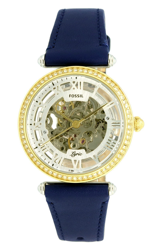 Fossil Lyric Crystal Accents Leather Skeleton Dial Automatic ME3199 Women's Watch