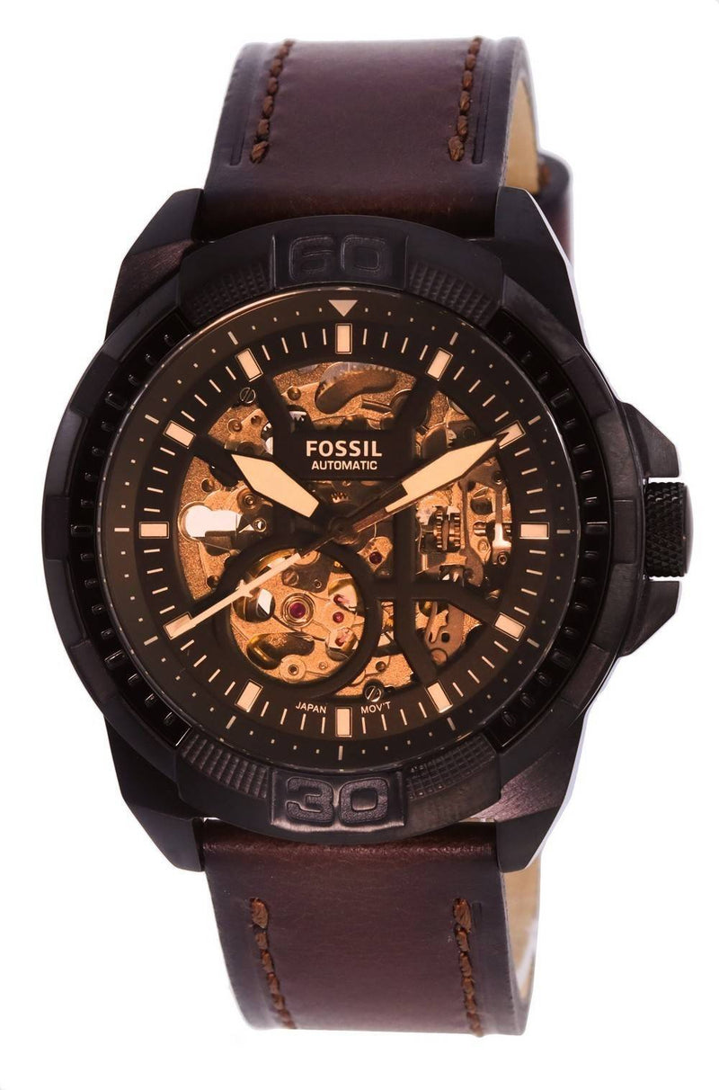 Fossil Bronson Leather Skeleton Dial Automatic ME3219 Men's Watch