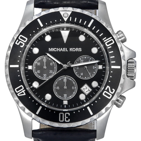 Michael Kors Everest Navy MK9091 Dial – Leather Watches Quartz Black Nubo Chronograph