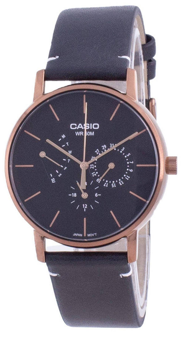 Casio Multi Hands Black Dial Leather Strap Quartz MTP-E320RL-1E MTPE320RL-1 Men's Watch