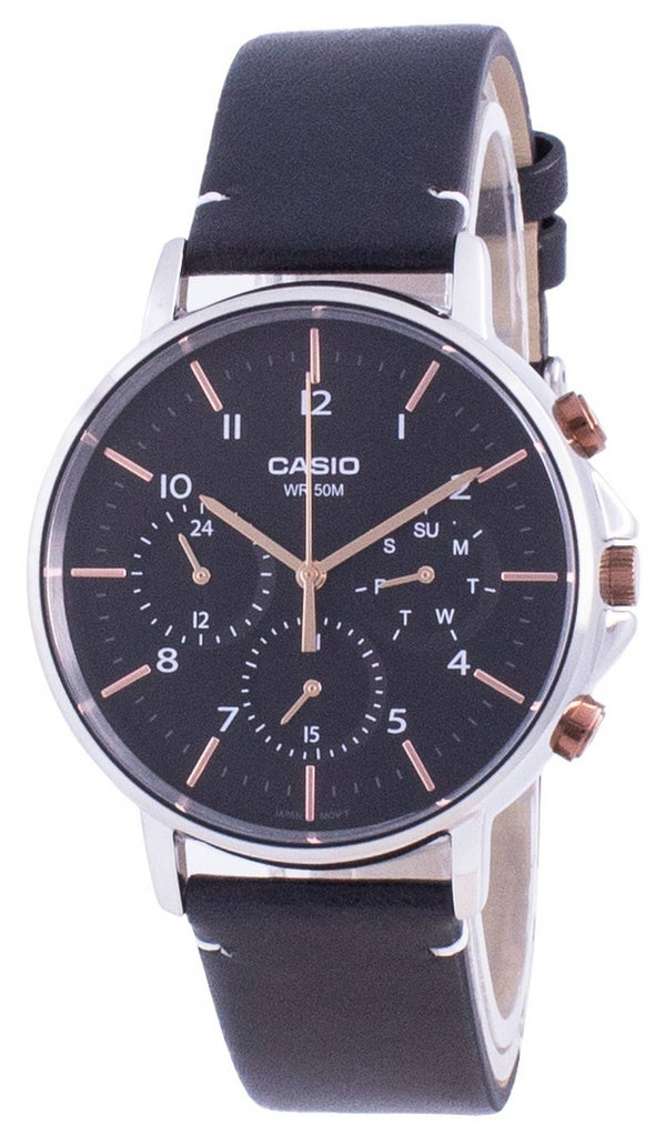 Casio Multi Hands Black Dial Leather Strap Quartz MTP-E321L-1A MTPE321L-1 Men's Watch
