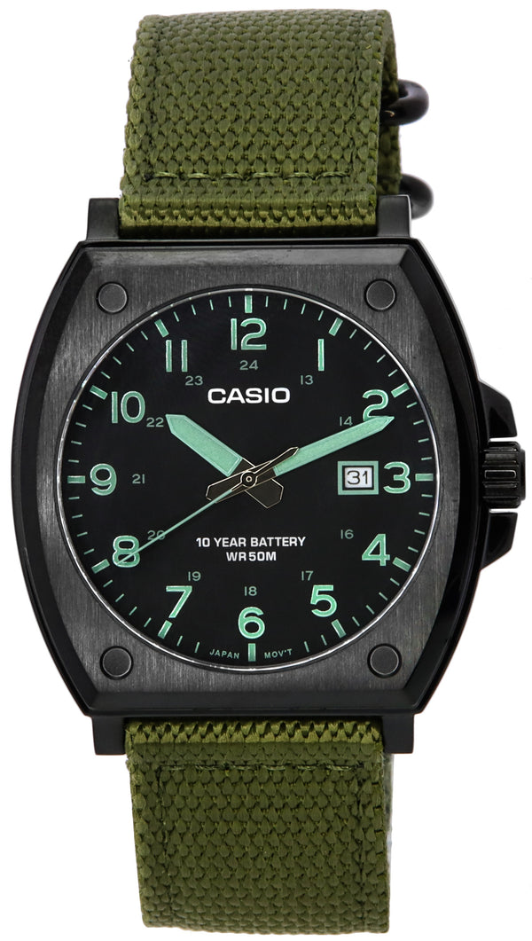 Casio Enticer Standard Analog Green Khaki Cloth Strap Quartz MTP-E715C-3A MTPE715C-3 Men's Watch