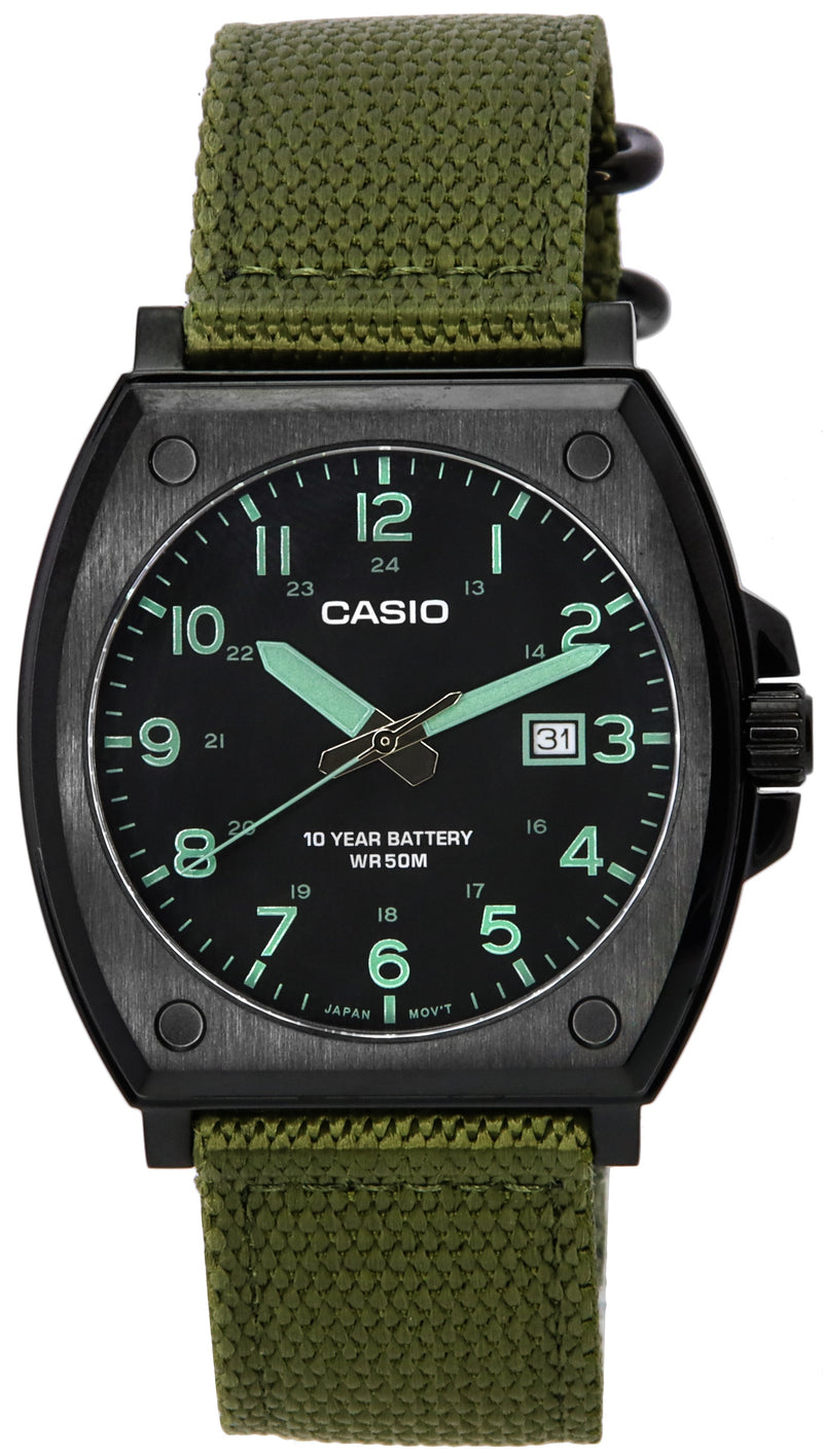 Casio Enticer Standard Analog Green Khaki Cloth Strap Quartz MTP-E715C-3A MTPE715C-3 Men's Watch