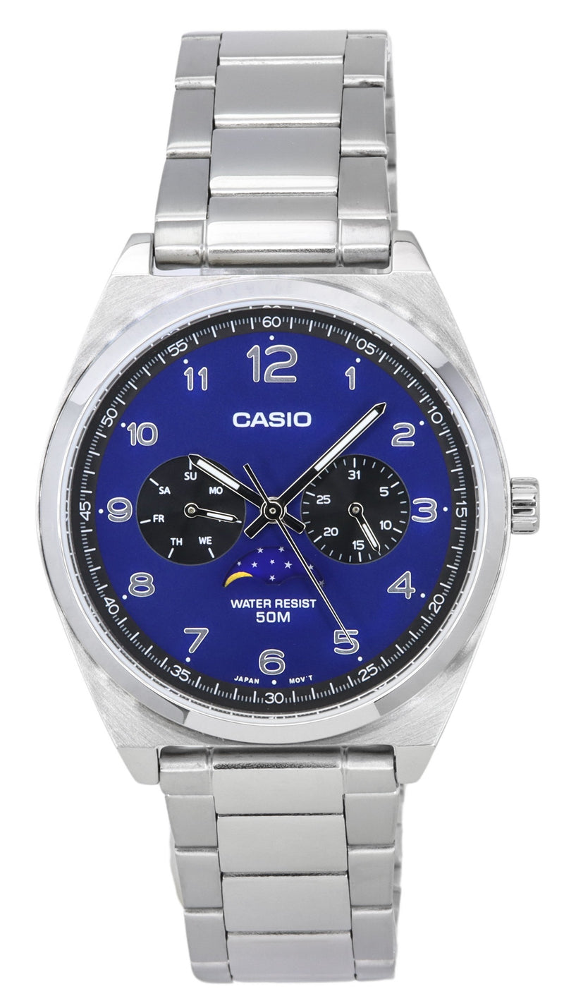 Casio Standard Analog Stainless Steel Moon Phase Blue Dial Quartz MTP-M300D-2A Men's Watch