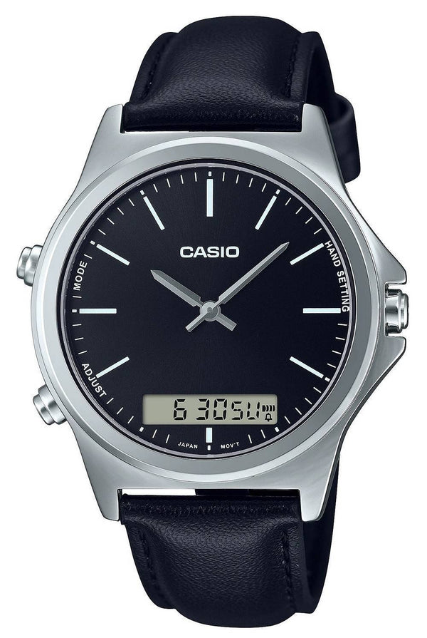 Casio Analog Digital Black Dial Leather Strap MTP-VC01L-1E MTPVC01L-1 Men's Watch