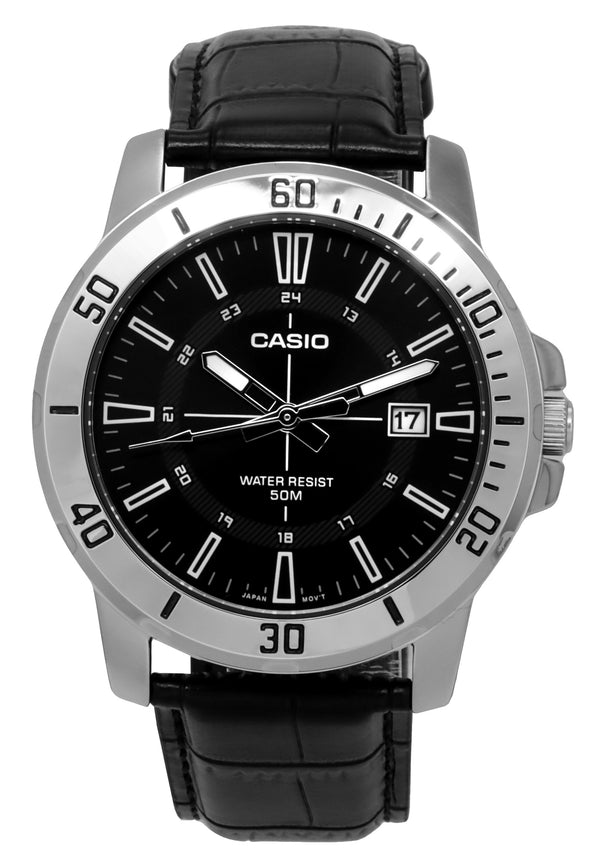 Casio Standard Analog Black Leather Strap Black Dial Quartz MTP-VD01L-1C Men's Watch