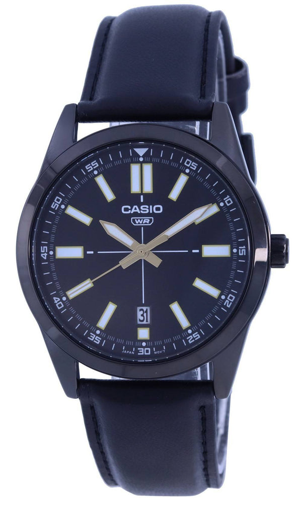 Casio Analog Black Dial Leather Strap Quartz MTP-VD02BL-1E MTPVD02BL-1 Men's Watch