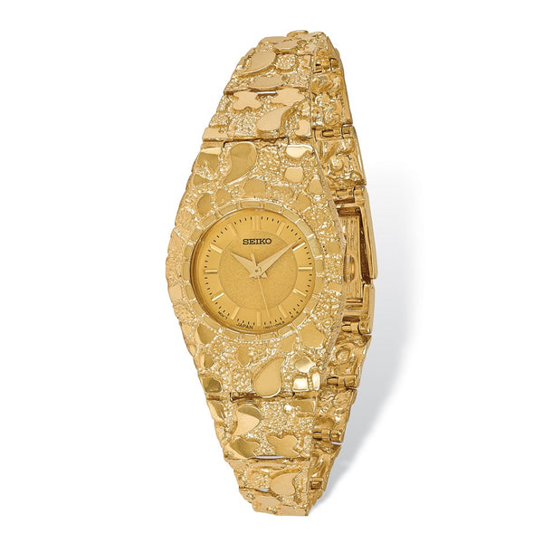 14K Ladies Circular Champagne 22mm Dial Solid Nugget Watch