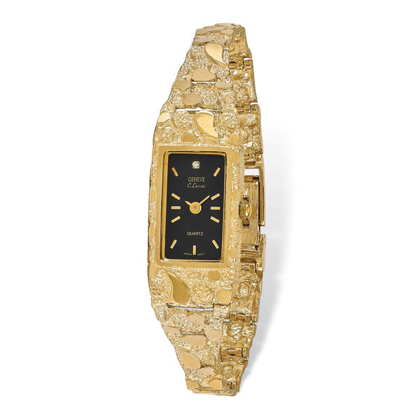 14K Ladies Rectangular Black 15x31mm Dial Solid Nugget Watch