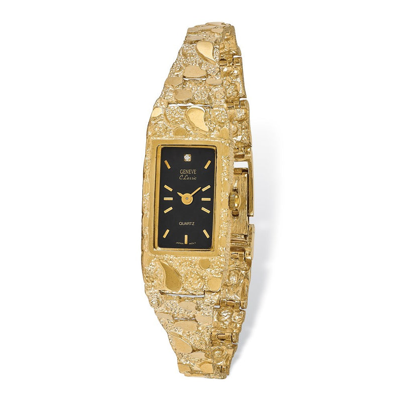 14K Ladies Rectangular Black 15x31mm Dial Solid Nugget Watch
