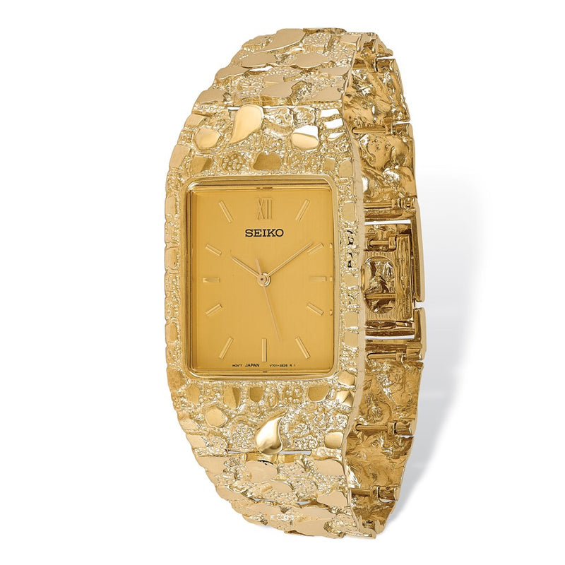 14k Mens Squared Champagne 27x47mm Dial Solid Nugget Watch