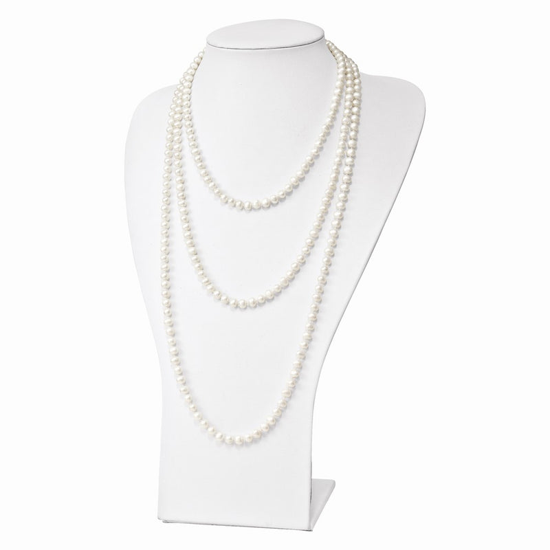 6-7mm White Semi-round Freshwater Cultured Pearl Slip-on Endless 80 inch Necklace