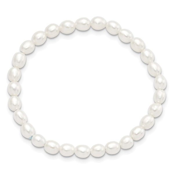 4-5mm White Rice Freshwater Cultured Pearl 40mm Stretch Bracelet