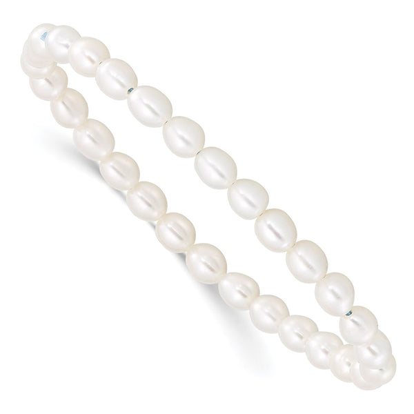 4-5mm White Rice Freshwater Cultured Pearl 40mm Stretch Bracelet