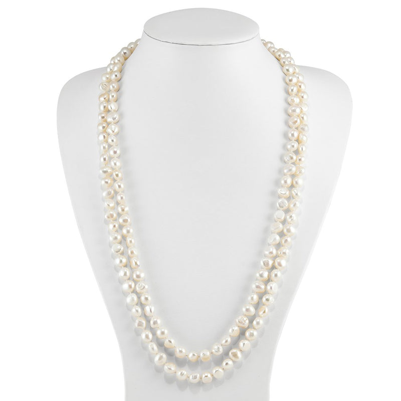 9-10mm White Baroque Freshwater Cultured Pearl Slip-on Endless 64 inch Necklace