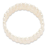 6-7mm White Button Freshwater Cultured Pearl and Glass Beaded 4-Row Stretch Bracelet