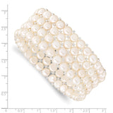 6-7mm White Button Freshwater Cultured Pearl and Glass Beaded 4-Row Stretch Bracelet