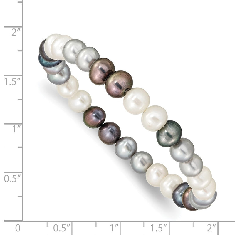 6-7mm Black/Grey/White Freshwater Cultured Pearl Stretch Bracelet