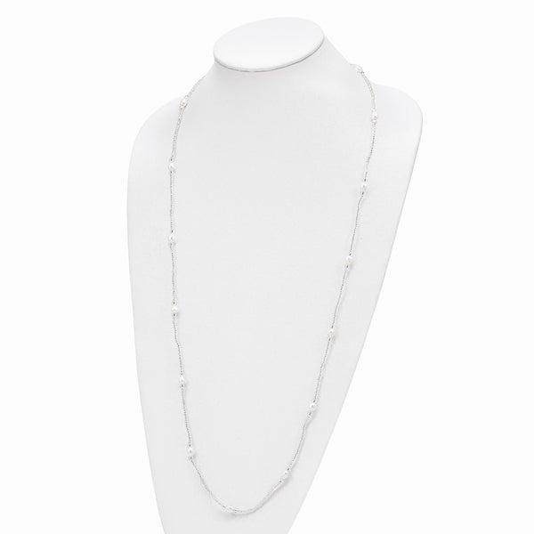 5-7mm White Teardrop Freshwater Cultured Pearl and Glass Bead Slip-on 35.5 inch Necklace