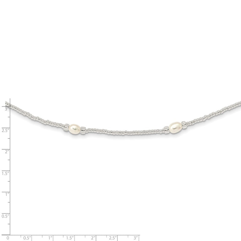 5-7mm White Teardrop Freshwater Cultured Pearl and Glass Bead Slip-on 35.5 inch Necklace