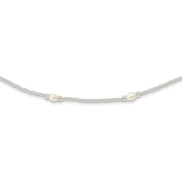 5-7mm White Teardrop Freshwater Cultured Pearl and Glass Bead Slip-on 35.5 inch Necklace