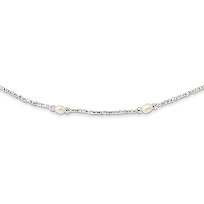 5-7mm White Teardrop Freshwater Cultured Pearl and Glass Bead Slip-on 35.5 inch Necklace