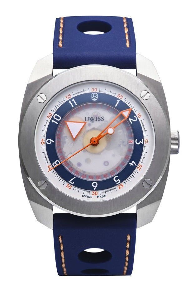 DWISS R2 Floating Hours Display Rubber Strap Blue And White Skeleton D ...