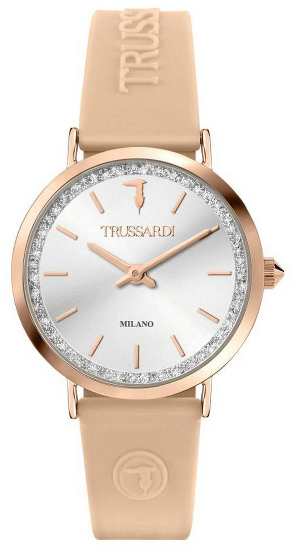 Trussardi T-Motif Silver Dial Rubber Strap Quartz R2451140502 Women's Watch