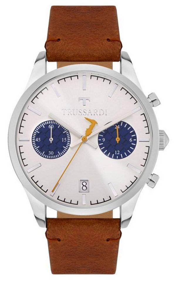 Trussardi T-Genus Chronograph Silver Dial Leather Strap Quartz R2471613004 Men's Watch