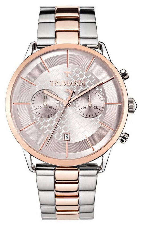 Trussardi T-World Chronograph Pink Dial Two Tone Stainless Steel Quartz R2473616002 Men's Watch